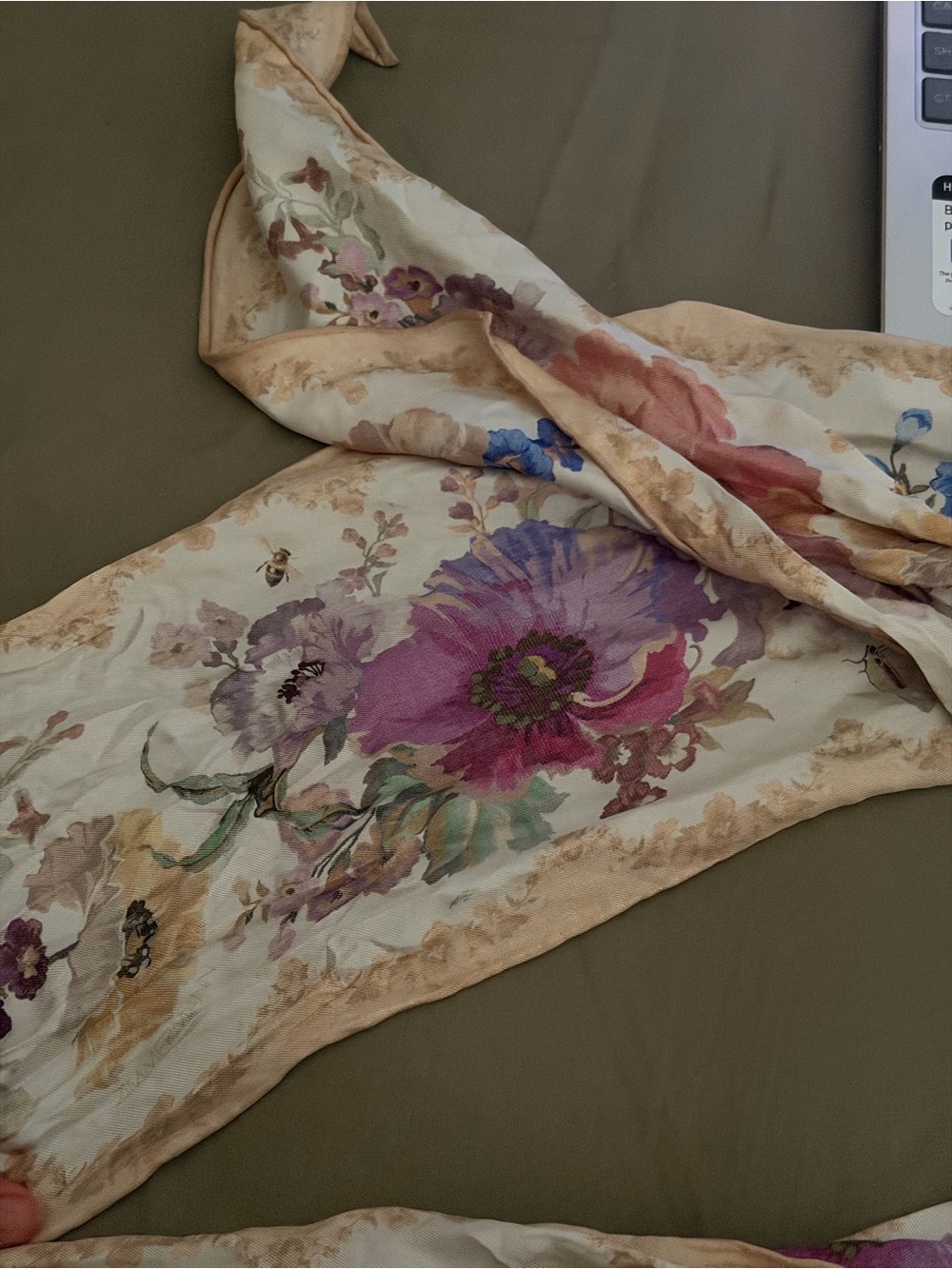 Zimmermann Floral Silk-Like Scarf with Purple & Pink Blooms